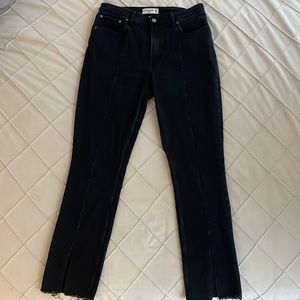 Curve love - the skinny high rise. Split leg black denim. Size 30/10r